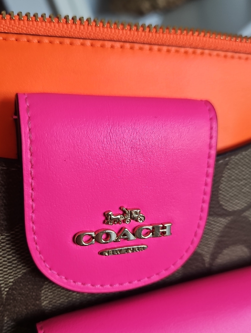 Coach Signature Canvas Crossbody with Neon Pink & Orange Accents - Picture 7 of 12